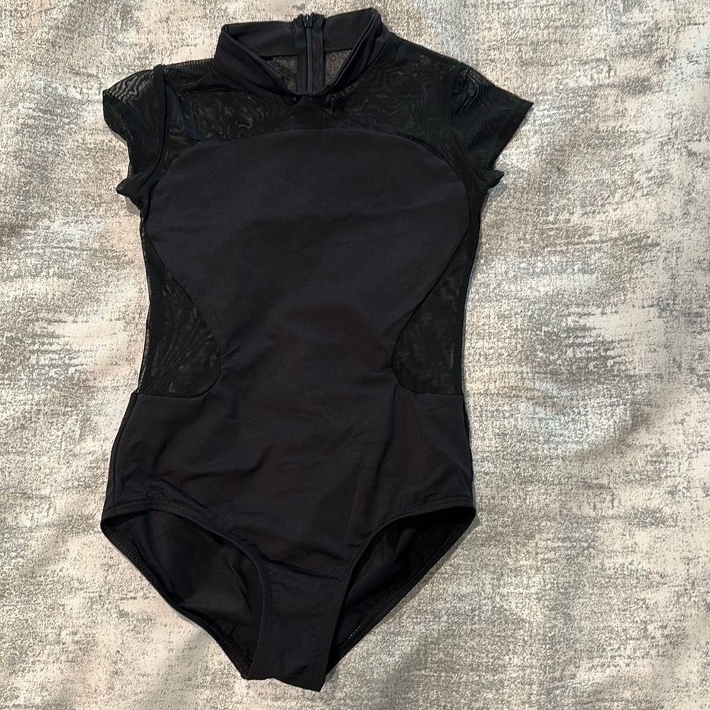 Leotard black by Baltogs Size LC high neck with sheer inserts and sheer back